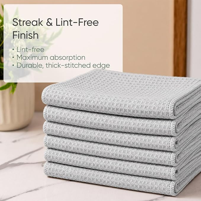 Kitchen Towels - Microfiber Waffle Weave Towels | Absorbent, No Lint, Thick, Reusable, Commercial, Soft, Hand, Tea, Glass, Bar, Sublimation Blank, Polyester Cloths (Gray, 16 x 16 (6 Pack)) - Image 4