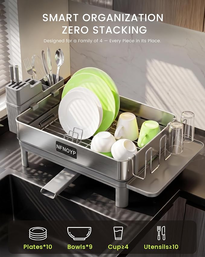 304 Stainless Steel Dish Drying Rack for Kitchen Counter, Grey - Image 7