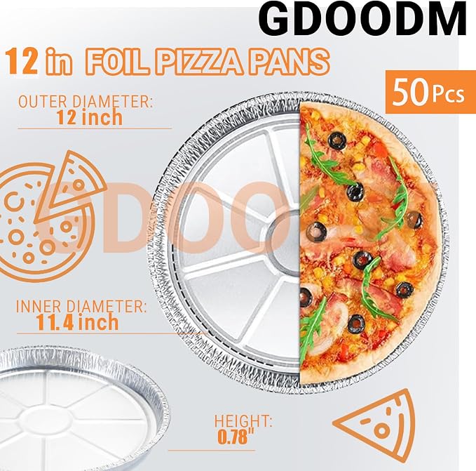 50 Pack 12 Inch Disposable Pizza Pans, Aluminum Pizza Pans, Round Pizza Pan Foil Focaccia Pan, Chocolate Cookies Cake Tin, Serving Platter Tray, Freezer & Oven Safe - Image 2
