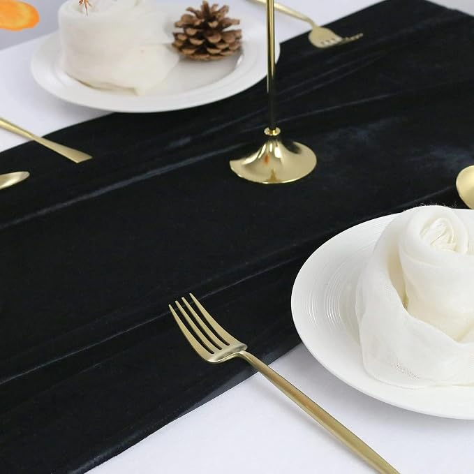 Luxurious Velvet Table Runner, 10ft Wedding Reception Decorations, 20x120inch Soft Velvet Fabric, Table Linen Overlay, Wedding Table Runners (Black, 20X120inch, 5pack) - Image 3