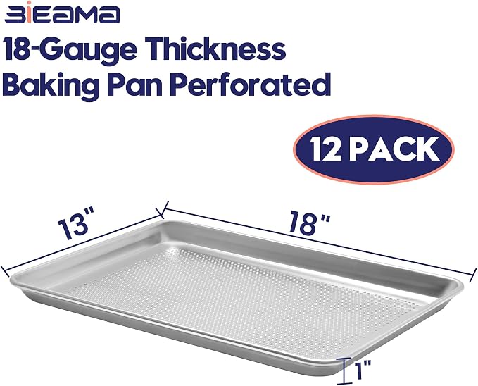 BIEAMA 12 Pack Perforated Half Size 18" x 13" Baking Sheet Pan | Aluminum Commercial Bakery Equipment Cookie Sheets, NSF Approved Baking Tray - Image 2