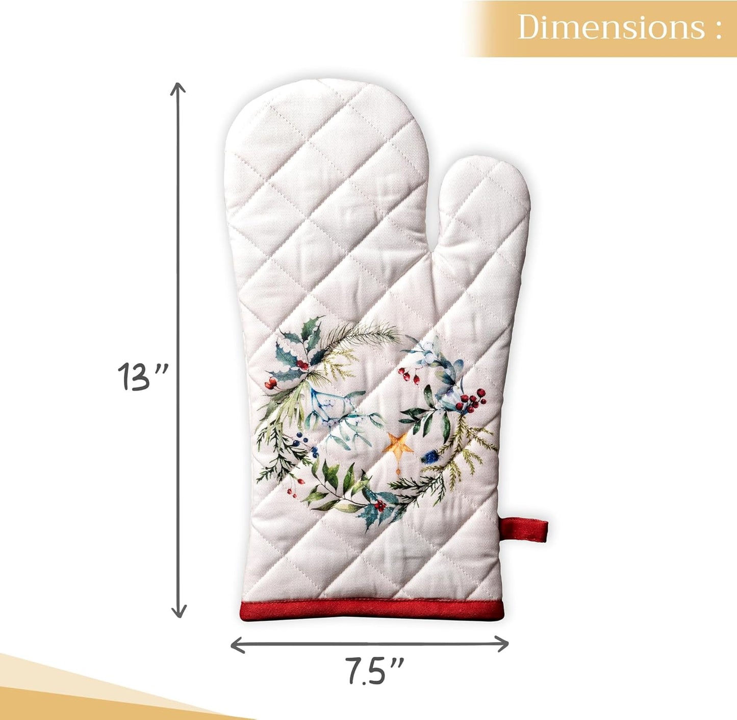Maison d' Hermine Oven Gloves 100% Cotton Oven Mitt 7" x 13" with Loop Heat Resistant, BBQ, Cooking Gloves, Baking, Grilling, Kitchen, Handling Hot Pans (Pack of 1, Holly Time)