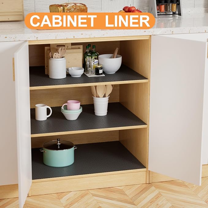 FLPMIX Shelf Liners for Kitchen Cabinets: 10" W x 396" L Non-Adhesive Black - Image 2