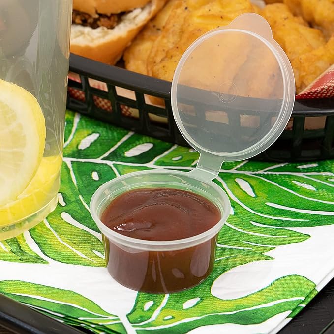 Restaurantware Clear Plastic Sauce Cups With Hinged Lids 2000 Count 1.5 Ounce Disposable Dipping Containers, Spill-Proof Storage Cups, Freezer-Safe Portion Bowls, Clear - Image 7