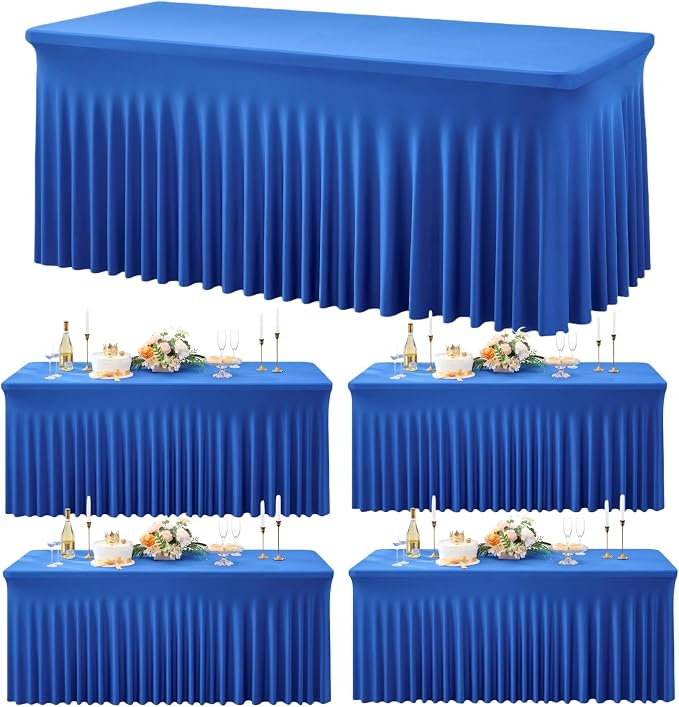 Spandex Tablecloth 6FT Rectangle Table Cover 4 Pcs Royal Blue Wrinkle-Free by Outpain