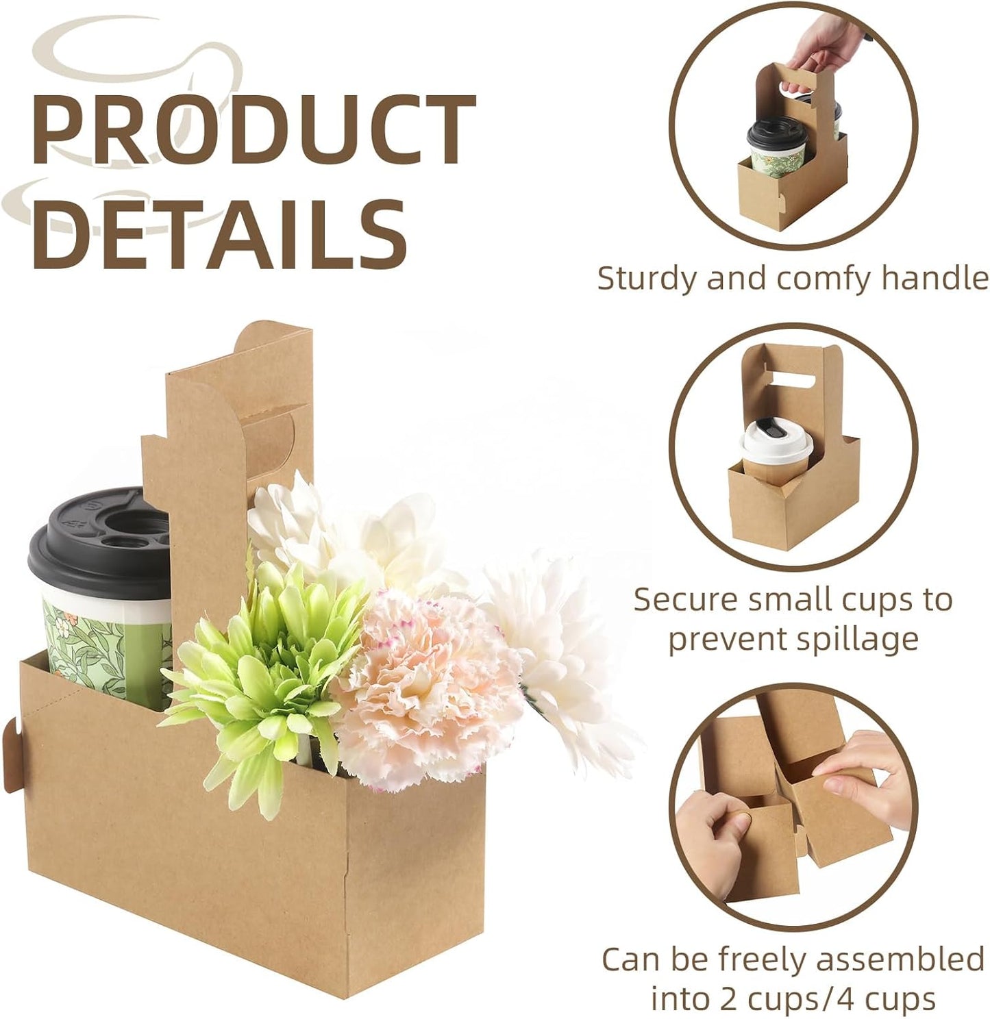 LITLANDSTAR Disposable Coffee Cup Carrier for Delivery, 2 Cup Paperboard Cup Holder Portable Drink Holder Take Out Drink Carrier with Handle for Hot & Cold Drinks, 100 Pack