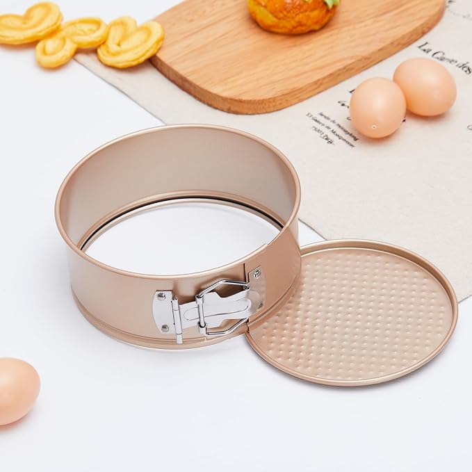 Funnymoom 4 Pcs 6 Inch Non Stick Springform Pan with Removable Bottom Carbon Steel Round Springform Cheesecake Pan with Stainless Steel Spring Buckles for Baking Kitchens Restaurant(Champagne Gold) - Image 4