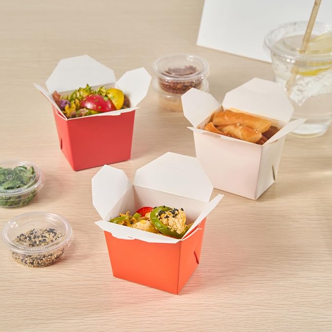 Restaurantware Chinese Take Out Boxes 200 Pack of 8 oz Grease-resistant Party Take Out Food Containers Disposable Stackable Asian Square Orange Paper To Go Boxes For Restaurants - Image 9