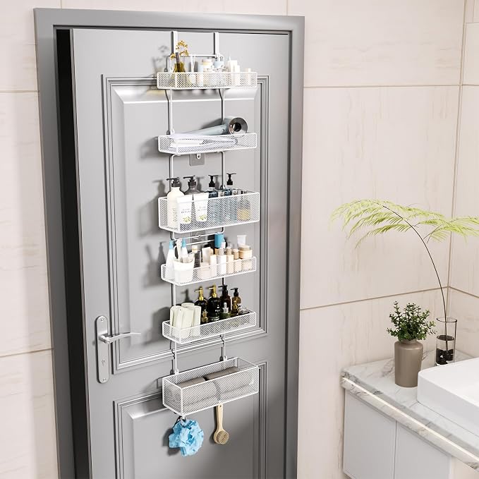 HapiRm Over Door Organizer Storage - Separable Door Organizer Hanging with 6 Metal Large Capacity Baskets for Bathroom Bedroom Kitchen Pantry Closet (White) - Image 2