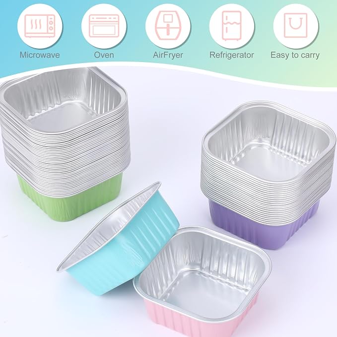 848 Pcs Macaron Mini Cake Pans with Lids Spoons | Back to School, Disposable, 200 5oz Aluminum Foil Baking Pans, 200 Lids 200 Spoons 200 Sealing Stickers 48 Gift Bags, Desser - Image 4