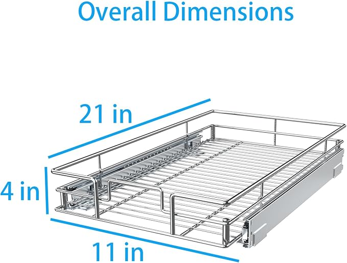 Pulloutor Pull Out Cabinet Organizer - 11" W x 21" D, Slide Out Kitchen Cabinet Storage Shelf and Drawer Organizer, For Home, Pantry, Bathroom, Chrome Finish - Image 2