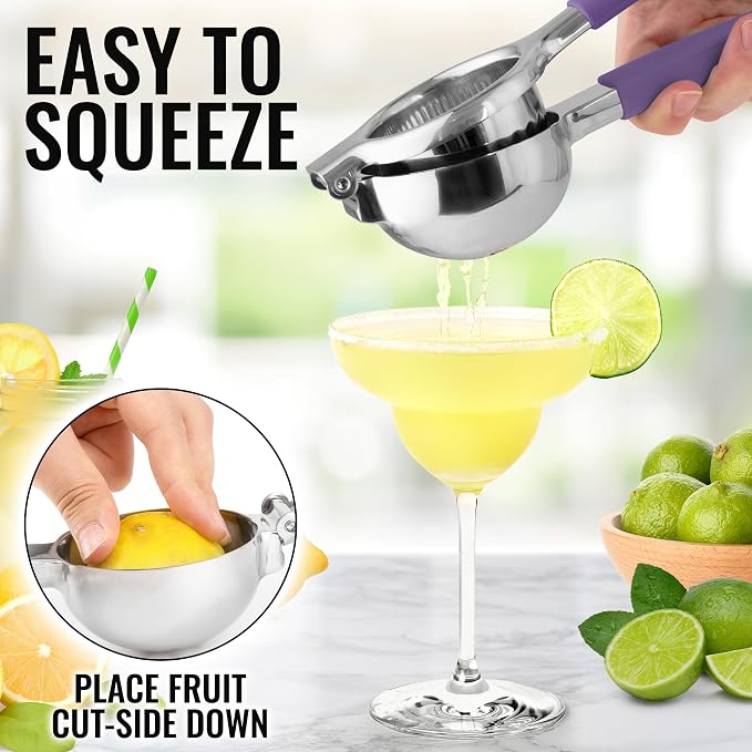 Zulay Kitchen Lemon Squeezer Stainless Steel with Premium Heavy Duty Solid Metal Squeezer Bowl and Food Grade Silicone Handles - Large Manual Citrus Press Juicer and SS Lime Squeezer (Purple) - Image 5
