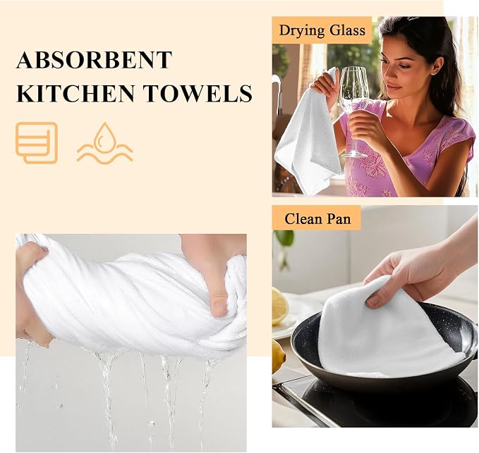 T&H XHome Kitchen Dish Towels 4 Pack-Super Absorbent Soft Microfiber,Mid-Century Modern Geometric Yellow Gray Pattern Cleaning Dishcloth Hand Towels Tea Towels for Kitchen Bathroom Bar - Image 4