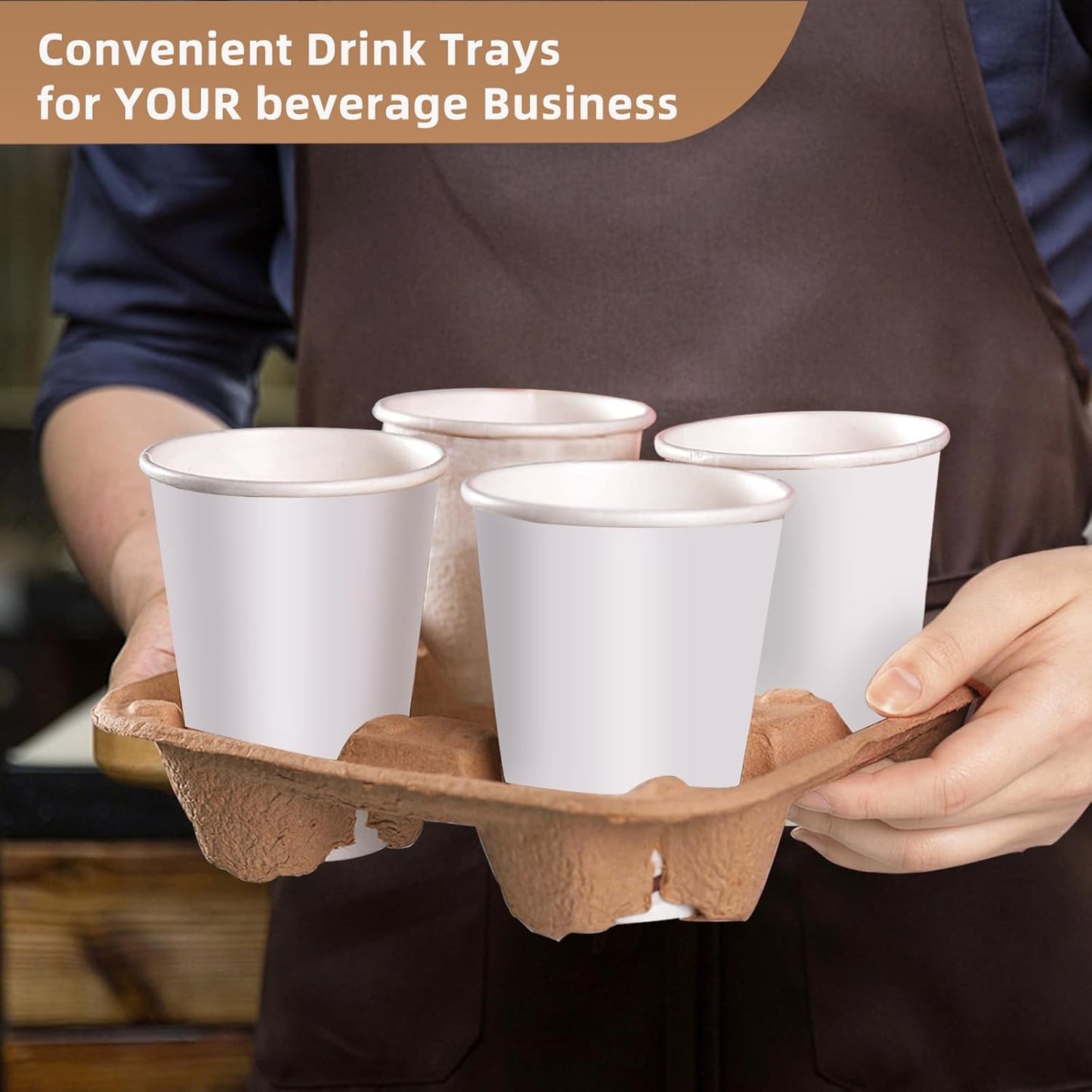 Coffee Cup Holder Disposable Cup Holder Tray, Four Cup Carrier Tray 50 Pack,Biodegradable, Eco-Friendly Drink Carrier For Delivery Of Hot Or Cold Drinks(Four-cup size tray)