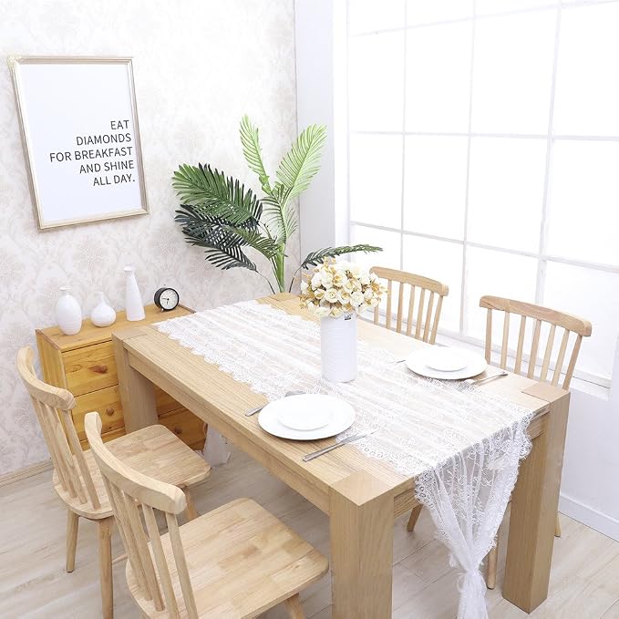 6 Pcs White Lace Table Runner 30 x 120 Inch Rustic Vintage Embroidered Sash - Image 2
