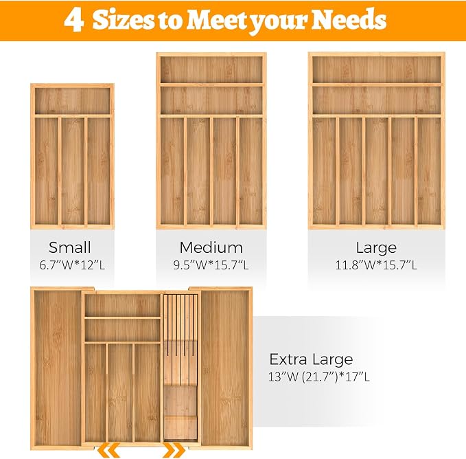 Bamboo Silverware Drawer Organizer, 6 Slots Kitchen Drawer Tray | Bamboo Kitchen Drawer Cutlery Organizer, Utensil Holder, Flatware Organizer Tray (9.5"x15.7"x1.7"), Natural - Image 2