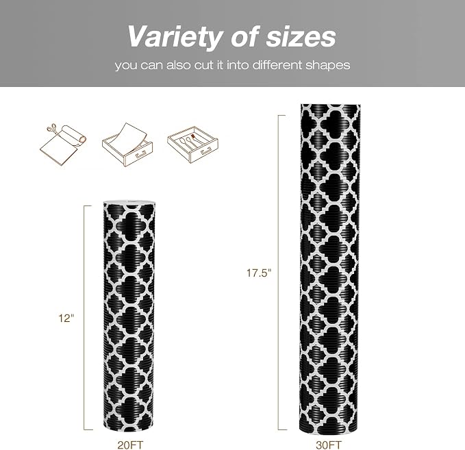 Glotoch Shelf Liner, 17.5" W x 360" L, Black and White Quatrefoil - Image 9