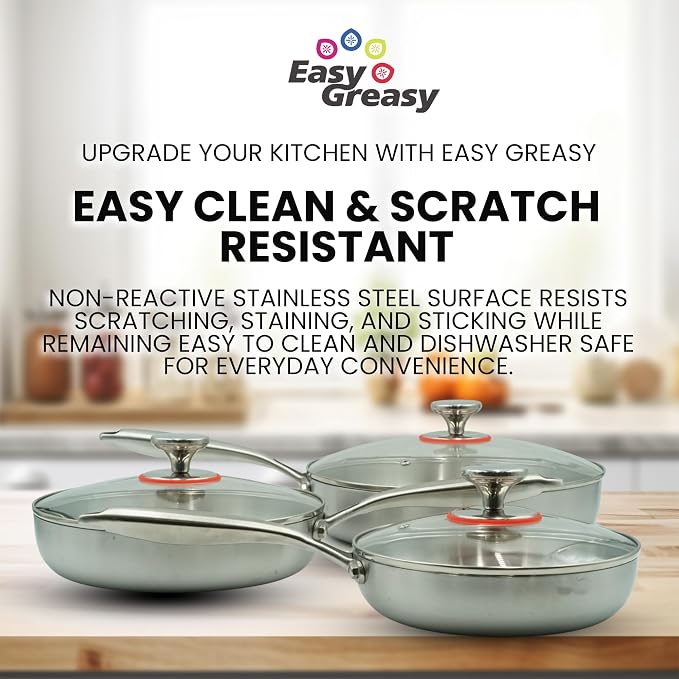 Stainless Steel Frying Pan Set Tri Ply 18/10 Skillet Set 12 10 8 Inch with Lids, Removable Handle, Oven Safe Induction Ready Cookware, Durable Non-Toxic Scratch-Resistant Saute Pans - Image 4
