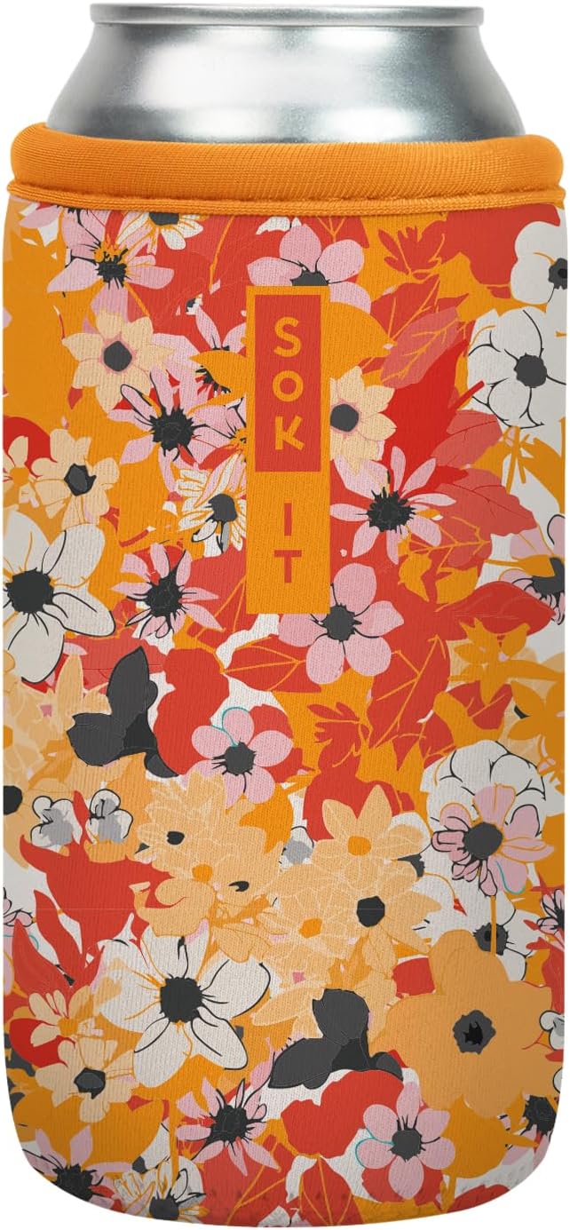 Sok It CanSok Sleeve for Beer & Soda Insulated Neoprene Cover (Sunkissed Garden, 16oz Can Sleeve)