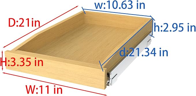 Wooden Pull out Cabinet Organizer 11" W x 21" D x 3.35" H, Heavy Duty Slide Out Drawers Pull-Out Home Organizers for Kitchen Cabinets - Image 2