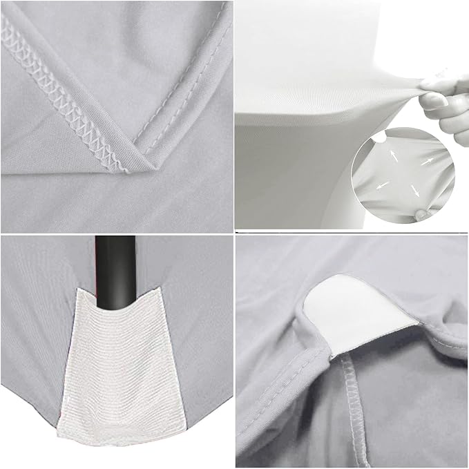 MDS® Pack of 2 Spandex Tablecloth 8FT Tight Fitted Stretch Table Cover – Washable Wrinkle-Free Reusable Elastic Patio Tablecloth for Wedding, Party, Banquet, Trade Show, Event Décor - Light Grey - Image 4