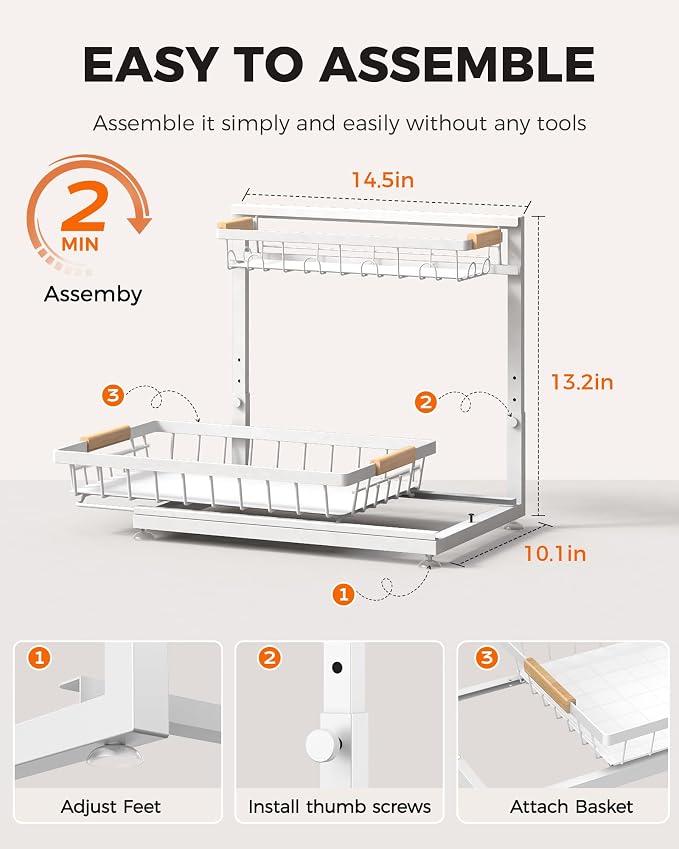 Sevenblue 3-Pack 2-Tier Height Adjustable Under Sink Organizer, White - Image 9