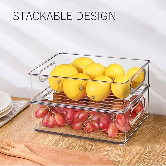7 Pack Refrigerator Organizer Bins | 4 Sizes Stackable Clear Pantry Storage Bins with Handles for Fridge, Shelves, Drawer, Snack Organizer for Home & Kitchen - Image 5