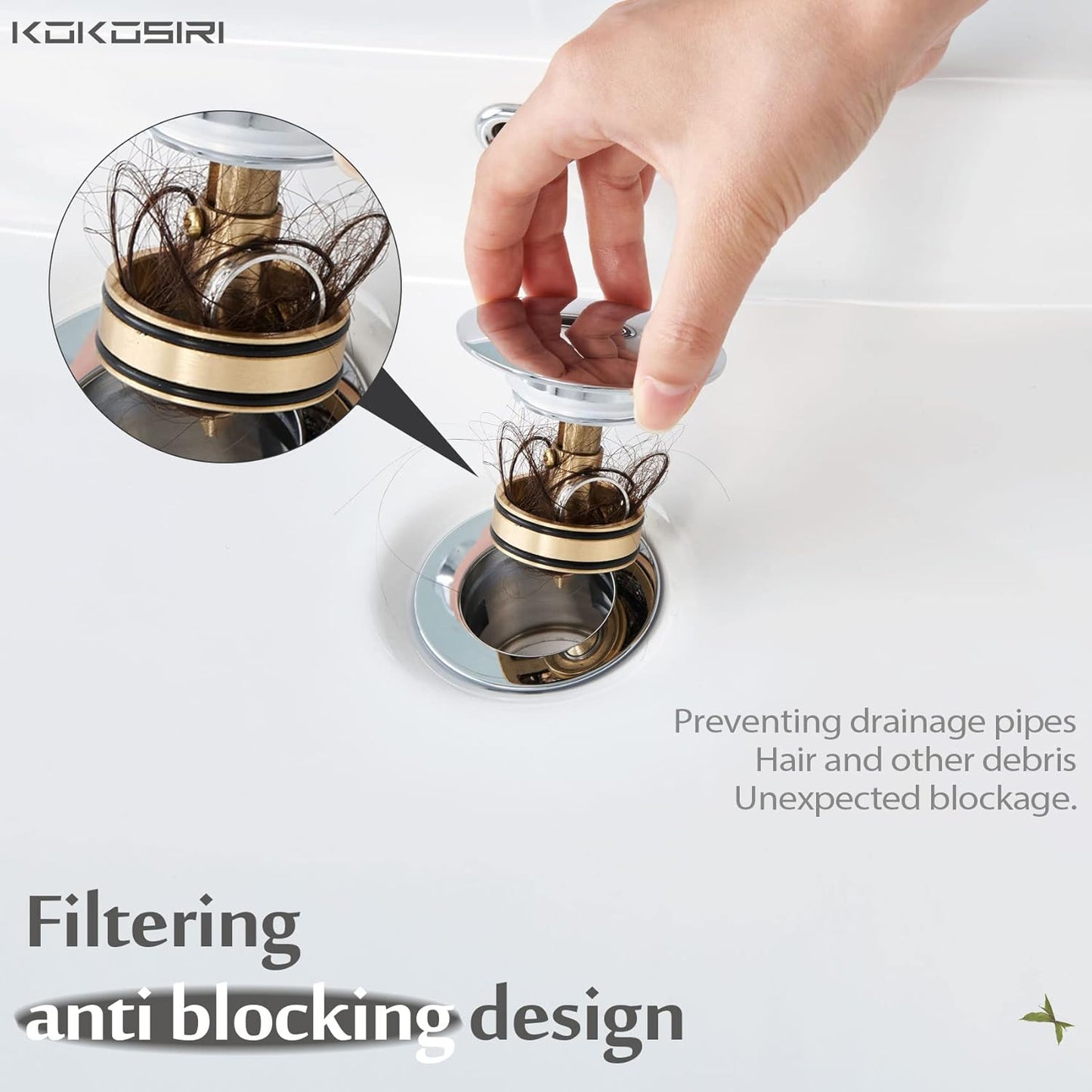 KOKOSIRI Pop Up Sink Drain with Strainer Basket, Polished Chrome Bathroom Sink Drain with Detachable Hair Catcher Anti Clogging for Vanity Vessel Sink Without Overflow, C1002CH