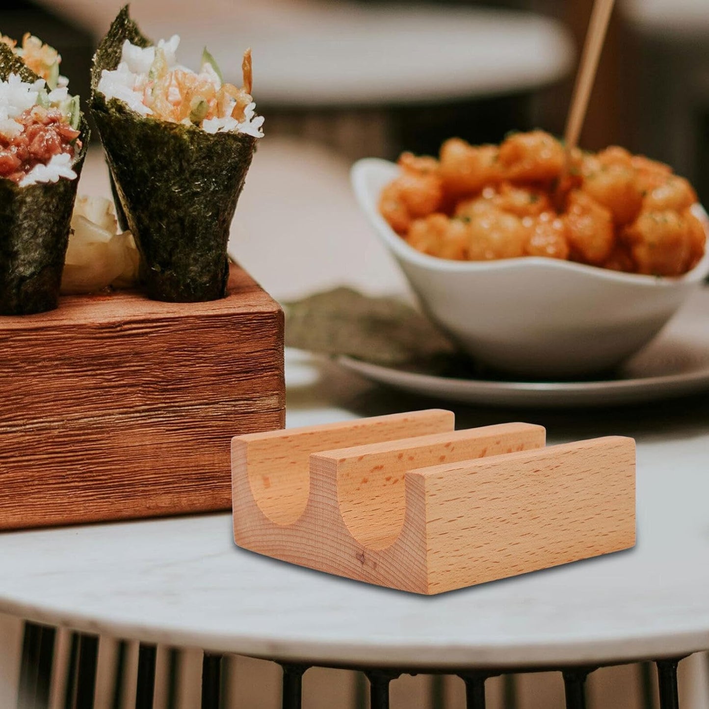 Alipis Wooden Sushi Taco Holder, Sushi Roll Rack U Shaped Sashimi Plate, 2 Slot Sushi Hand Roll Stand Sashimi Serving Tray Food Display Stand
