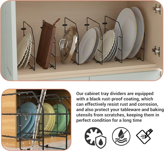 Baking Sheet Organizer Set of 6，17"x13" Vertical Tray Dividers for Kitchen Cabinets，Black Metal Cabinet Divider，Metal Wire Storage for Pans, Baking Trays and Cookware - Image 5