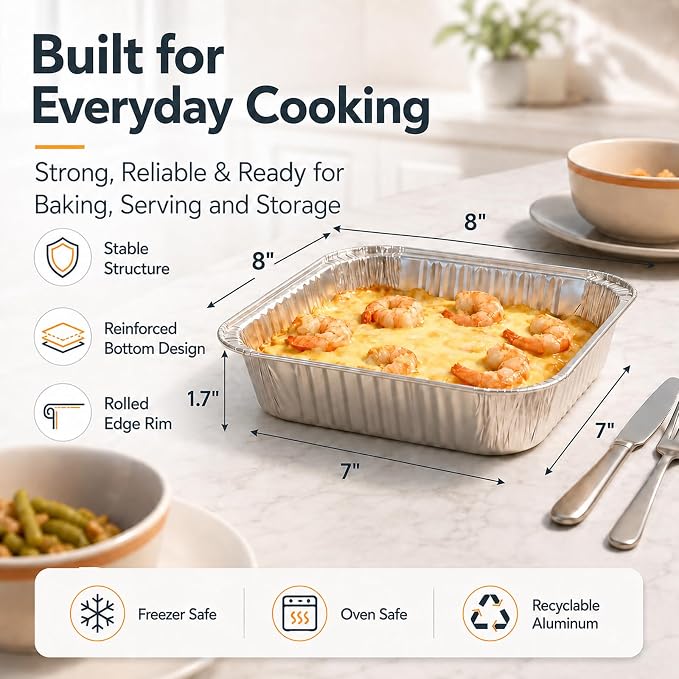 8x8 Aluminum Foil Pans, 20 Pack Foil Pans Disposable - Image 2