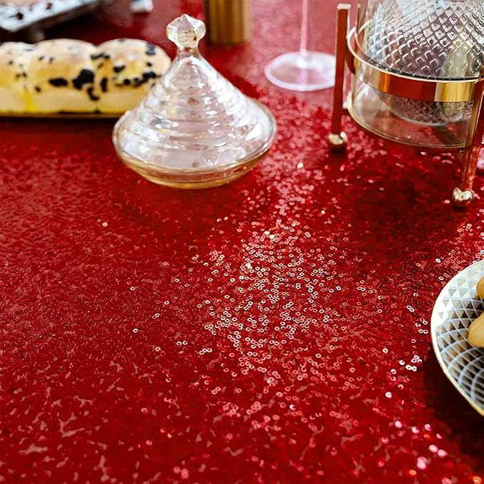 JYFLZQ Red Sequin Tablecloth, Glitter Party Table Cover 120 Inch Round - Image 3