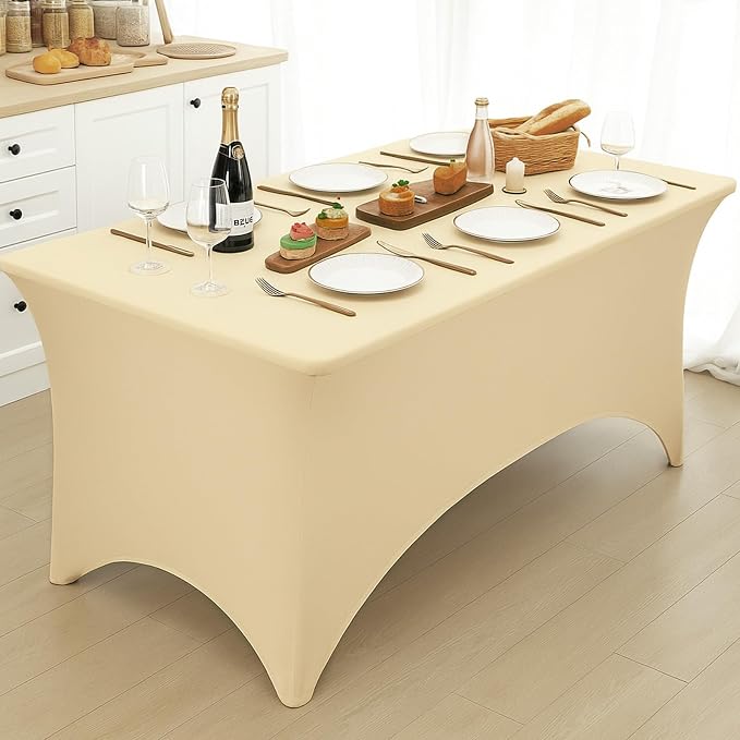 Fixwal 3 Pack 6FT Champagne Tablecloth Rectangle Spandex Fitted Table Cover - Image 7