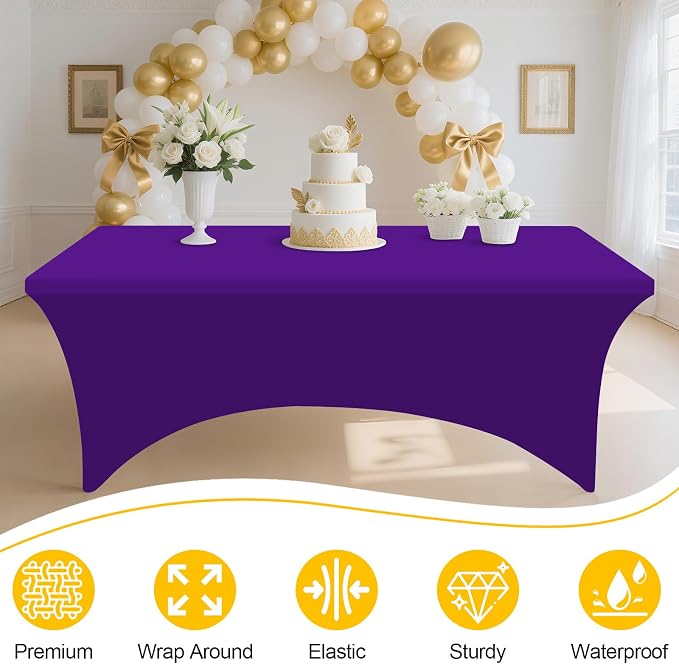 Smiry 2 Pack Spandex Table Cloth 5FT, Elastic Fitted Purple Tablecloth - Image 4