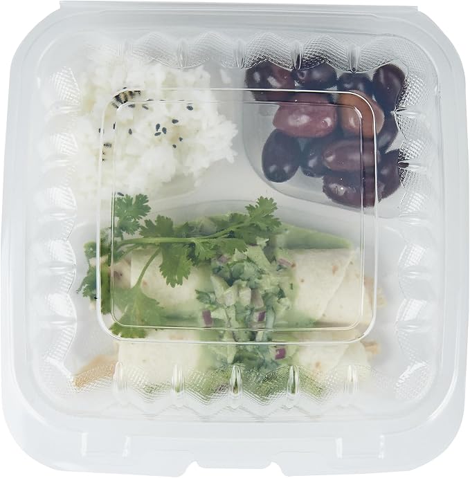 Restaurantware-Chef 101 30 Ounce Hinged Clamshell Containers, 100 Disposable Take Out Boxes - 3 Compartments, Secure Lids, Clear Meal Prep Containers, Microwavable, For Pasta Or Salads - Image 11