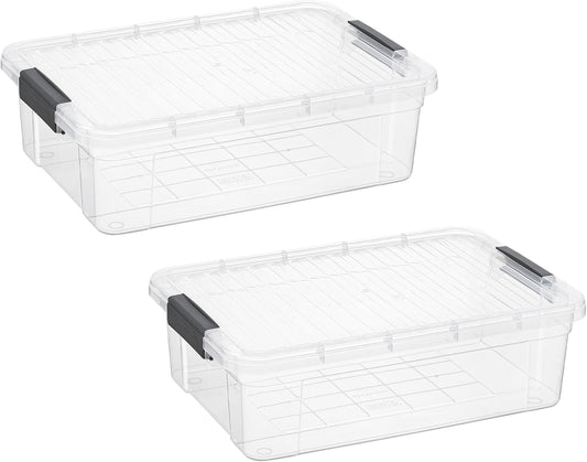 Superio Storage Bins with Lids, Clear Plastic Containers for Organizing, Stackable Totes, BPA Free, Odor Free, Organizer Boxes for Home, and Dorm (2 Pack, 13.7 Qt)