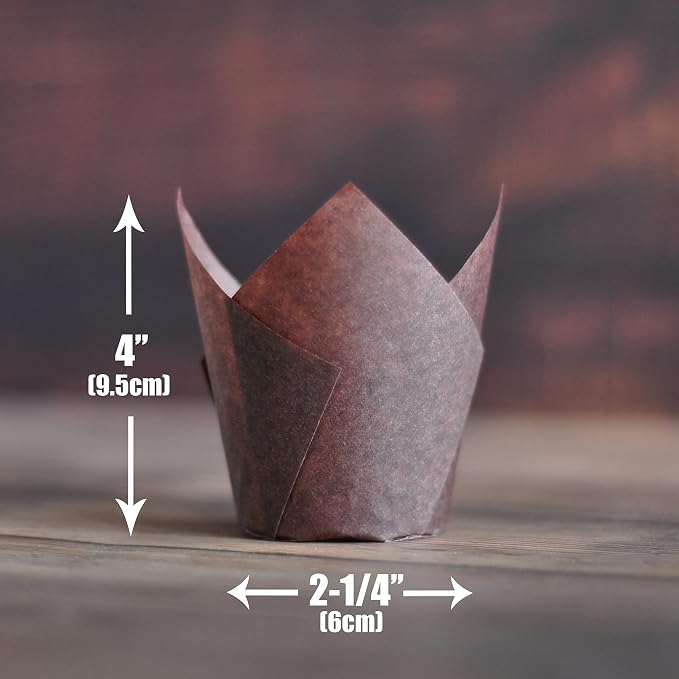 Large size Brown Tulip Baking Cups 2-1/4"(Base diameter) x 4"(Wall height) Greaseproof paper baking cupcake Muffin liners, Case of 130 pcs - Image 3
