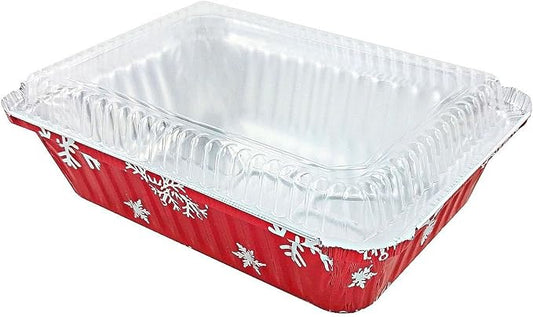 Durable Packaging Disposable Aluminum Foil Holiday 2 1/4 lb. Oblong Pans with Clear Plastic Dome Lids #9201X (Pack of 25) by Durable+Packaging