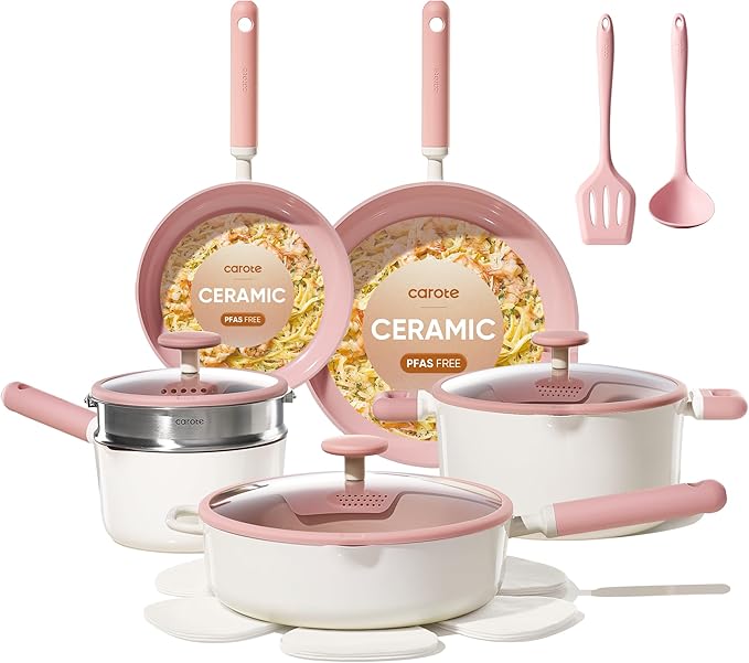 CAROTE Pots and Pans Set, Ceramic Cookware Set, 15pcs by CAROTE