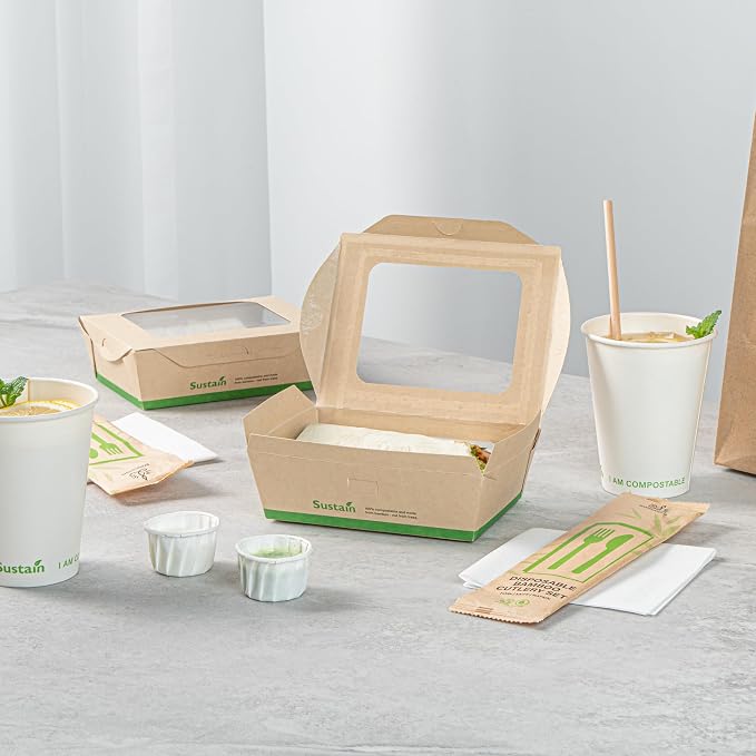 Restaurantware 28 oz Paper Bamboo Small Bio Take Out Container, 50 Pack - Image 4