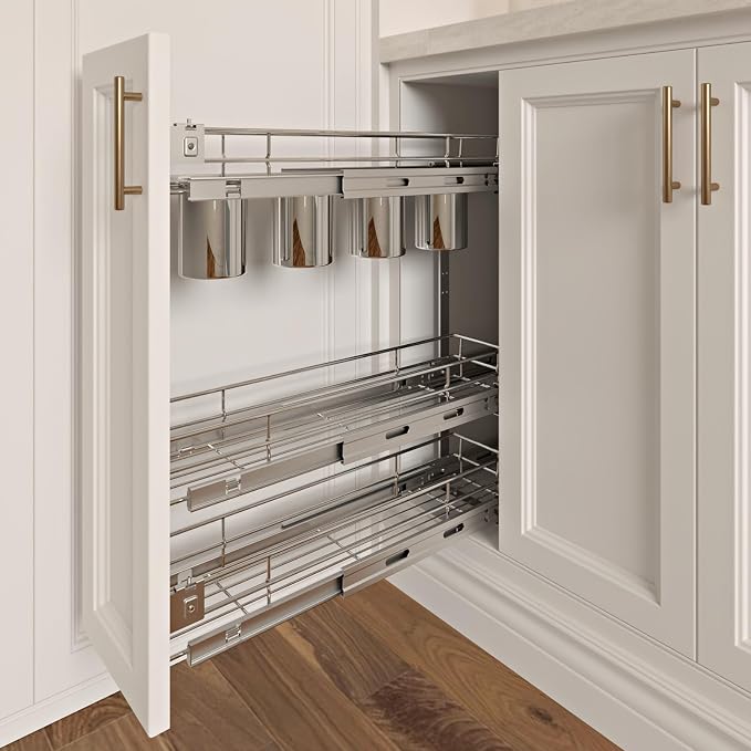 Sikarou 3-Tier 5" W x 21" D Narrow Pull Out Cabinet Organizer, Roll out Spice Rack Holder Shelve, Slide Out Slim Storage Wire Baskets for Storage Organization - Image 7