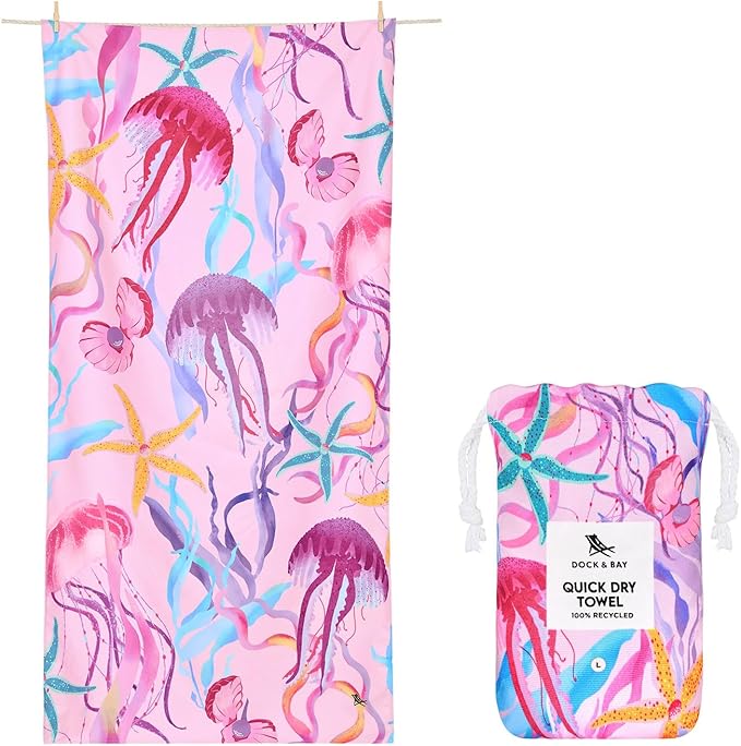 Dock & Bay Kid's Towel - Quick Dry, Sand Free - Compact, Lightweight - 100% Recycled - Includes Bag - Ready for This Jelly - Large (160x90cm, 63x35) by DockBay