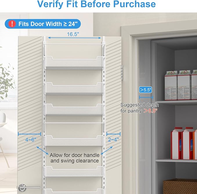 VyGrow Over the Door Pantry Organizer, 10-Tier Over the Door Organizer with Adjustable Basket, Pantry Door Organization for Pantry Kitchen Storage Room Spice Rack, White - Image 4
