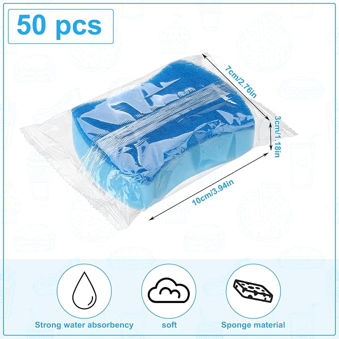 50 Pcs Individually Wrapped Sponges Uncompressed Blue - Image 2