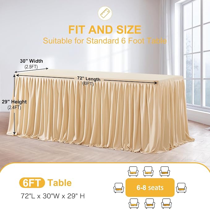 3 Pack Deep Champagne Polyester Table Clothes for 6 Foot Rectangle Tables, Wrinkle Free Fitted Table Cover with Pleated Ruffle Table Skirt for Party Baby Shower Wedding Birthday Event Display - Image 5