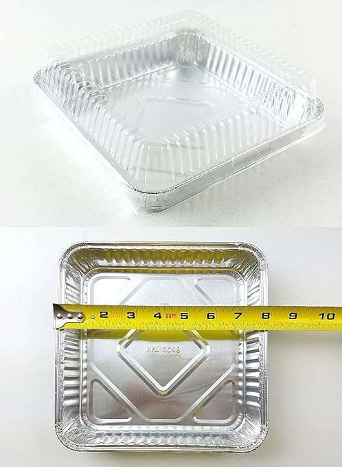 Handi-Foil Square Aluminum Foil Cake Pan w/Clear Dome Lid - Disposable Pans (Pack of 50 Sets) by Handi-Foil