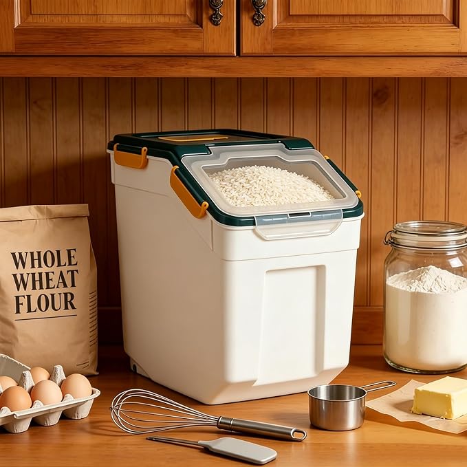 Saim 4Pack 50lb Flour & Rice Storage Container Bin (Dark Blue) | BPA free plastic with seal lid, rolling wheels and measuring scoop for rice, flour, cereal and grain one-hand scooping - Image 7