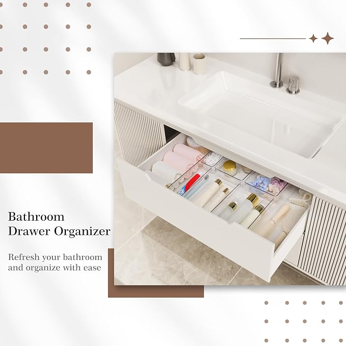 Criusia 11 PCS Clear Plastic Drawer Organizer Set - 5 Large Size Versatile Kitchen and Bathroom Organizer Trays, Non-Slip Storage Bins for Makeup, Utensils, Tool and Office Desk - Image 4