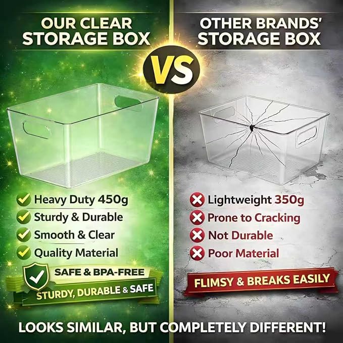 8 Pack Large Clear Plastic Storage Bins, Kitchen &Pantry Organizer | Heavy-duty 450g BPA-free PETG containers with handles for fridge, under-sink, bathroom, office, closet, and garage storage - Image 4