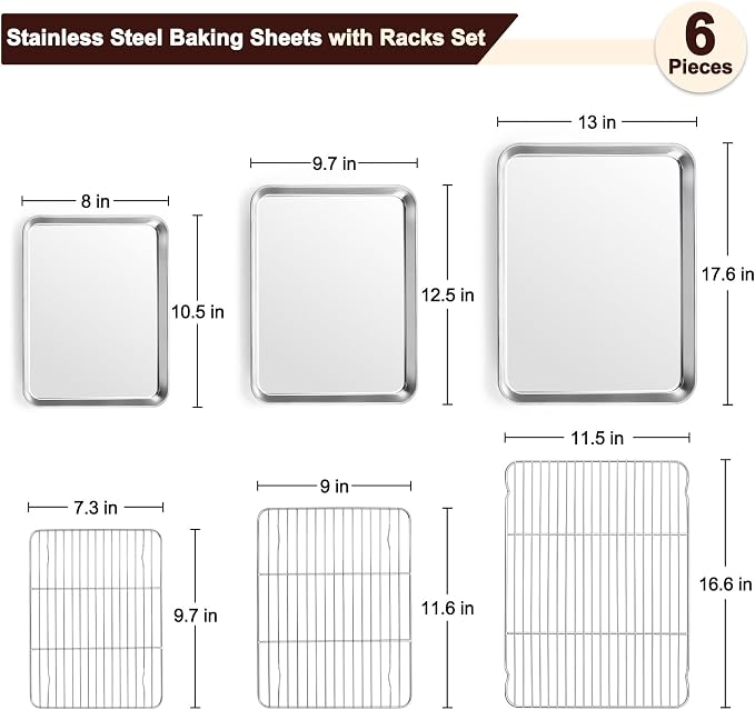 TeamFar Baking Sheet with Rack Set, 3 Pans + 3 Racks, 17.6/12.5/10.5 Inch | Stainless Steel Cookie Sheets Baking Pans Trays and Cooling Racks for Cooking, Non-Toxic & Heavy Duty, Dishwasher Safe - Image 2